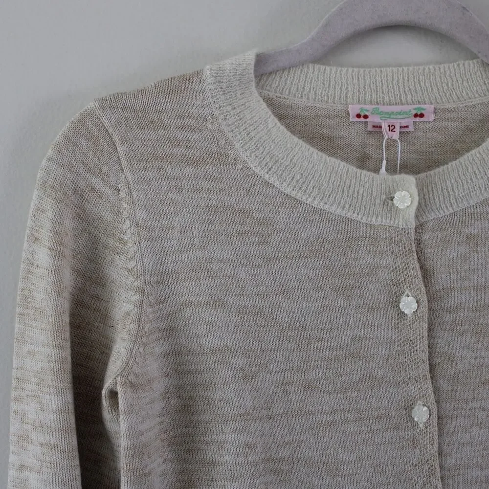 NWT Bonpoint Button Front Wool Mohair Long Sleeve Cardigan‎ Sweater Neutral 12